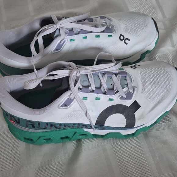 On Running Women's Cloudmonster Hyper Sneakers - White and Green - Picture 8 of 16